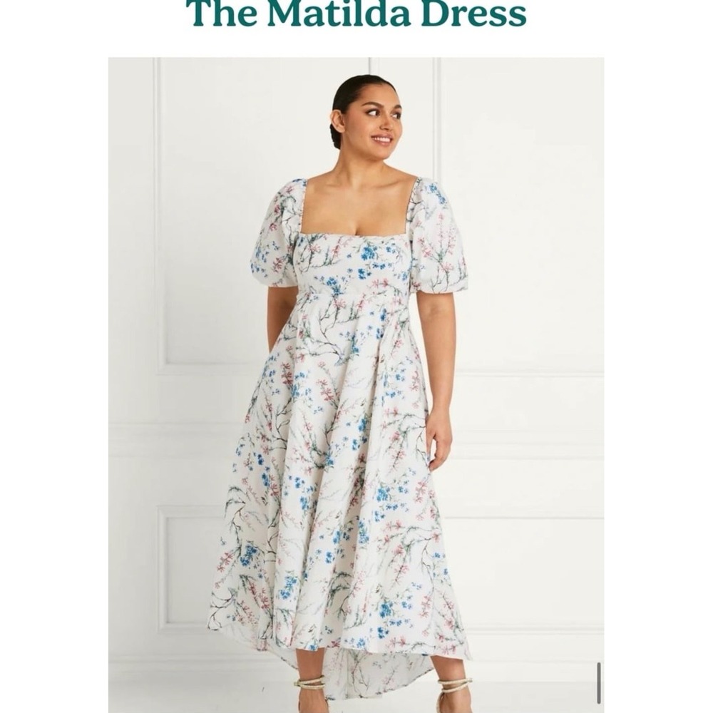 Hill House Home The Matilda Dress XL Botanical Floral Puff Sleeve High Low Midi